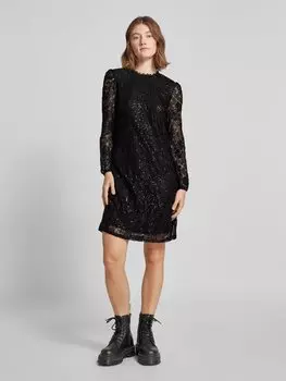 Кружевное платье прямого кроя с полупрозрачными рукавами, модель «OLLINE» Pieces, черный