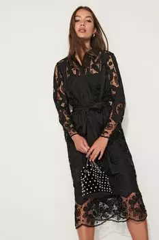 Кружевное платье-рубашка Next, черный