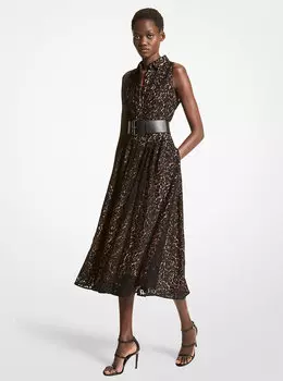Кружевное платье-рубашка с цветочным принтом Michael Kors, черный