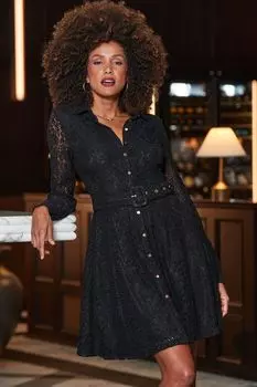 Кружевное платье-рубашка Sosandar, черный