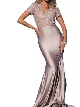 Кружевное платье-русалка с короткими рукавами в цвете Blush JESSICA ANGEL, красный