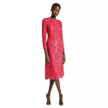 Кружевное платье с цветочным узором Michael Kors Hand-Embroidered Paillette, фуксия