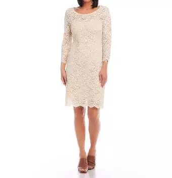 Кружевное платье с круглым вырезом цвета экрю Karen Kane, цвет ecru