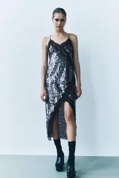 Кружевное платье с пайетками ZARA, синий