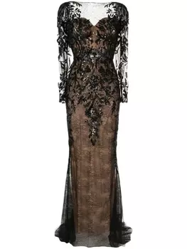Кружевное платье с пайетками Zuhair Murad, черный