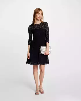 Кружевное платье с плиссированной юбкой Morgan, темно-синий