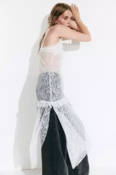 Кружевное платье с воланной отделкой H&M, белый