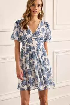 Кружевное платье с завязкой сзади и цветочным принтом Next, синий