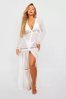 Кружевное пляжное платье в бохо Boohoo, белый