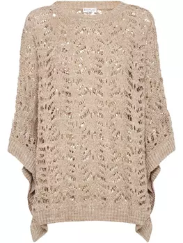 Кружевное пончо Brunello Cucinelli Foliage, нейтральный цвет
