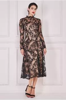 Кружевное разностороннее миди с расклешенной юбкой Goddiva, черный