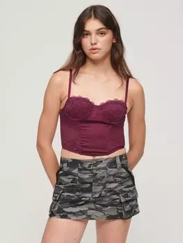 Кружевной атласный корсетный топ миди Superdry, пурпурный фиолетовый