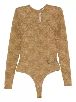 Кружевной боди с длинными рукавами Alex Perry, зеленый