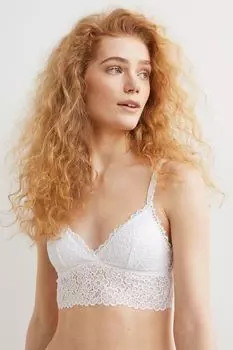Кружевной бюстгальтер без косточек H&amp;M, белый