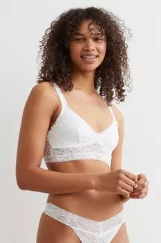 Кружевной бюстгальтер без косточек H&amp;M, белый