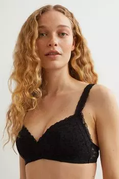 Кружевной бюстгальтер без косточек H&amp;M, черный