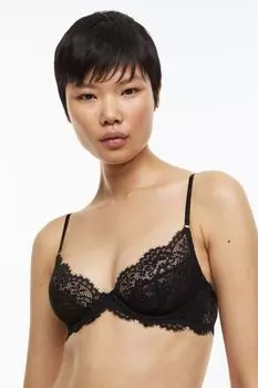 Кружевной бюстгальтер без косточек на косточках H&M, черный