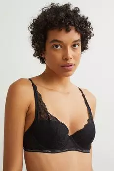 Кружевной бюстгальтер без косточек на косточках H&amp;M, черный