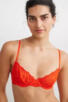 Кружевной бюстгальтер без косточек на косточках H&amp;M, красный