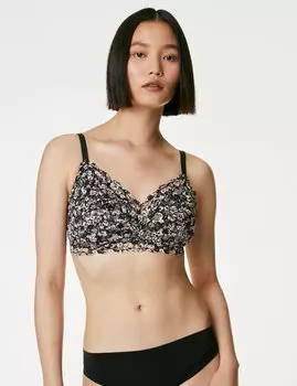 Кружевной бюстгальтер без косточек с принтом A-E Marks & Spencer