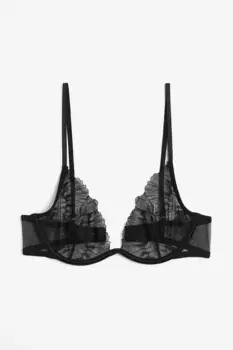 Кружевной бюстгальтер без подкладок на косточках H&M, черный