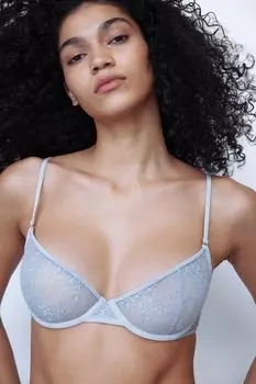 Кружевной бюстгальтер без подкладок на косточках H&M, синий