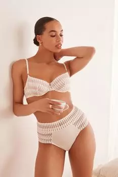 Кружевной бюстгальтер без подкладок с принтом Next, бежевый