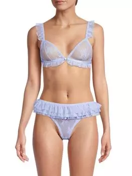 Кружевной бюстгальтер Feeling с оборками и рюшами Free People, синий