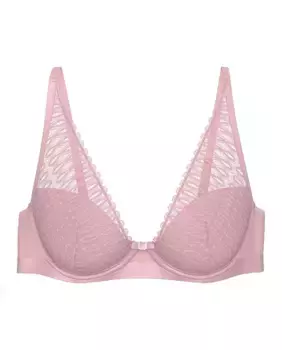 Кружевной бюстгальтер на косточках и поролоновой чашке глубокое декольте Triumph, розовый