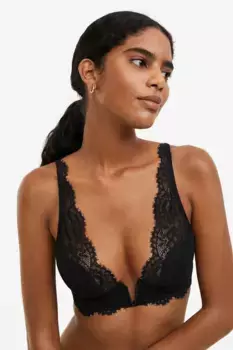 Кружевной бюстгальтер со вставками и набивкой H&M, черный