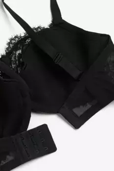 Кружевной бюстгальтер со вставками и набивкой H&M, черный