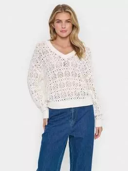 Кружевной джемпер с v-образным вырезом juna Saint Tropez, кремовый