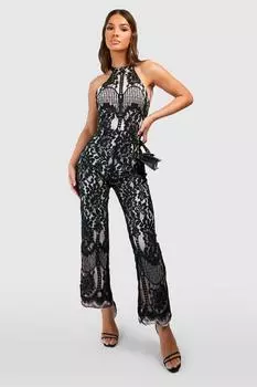Кружевной комбинезон без рукавов Boohoo, черный