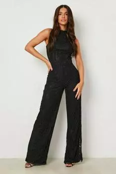 Кружевной комбинезон с бретелькой на шее boohoo, черный