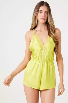 Кружевной комбинезон с открытой спиной и нижним бельем Forever 21, зеленый