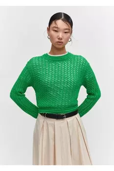 Кружевной короткий свитер Mango, зеленый