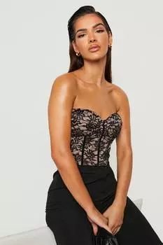 Кружевной корсетный топ без бретелей Boohoo, черный