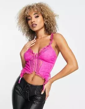 Кружевной корсетный топ цвета фуксии с подтяжками ASOS DESIGN