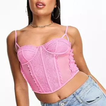 Кружевной корсетный топ на бретелях Asos Design Longline, розовый