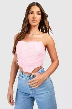 Кружевной корсетный топ со сборками Boohoo, розовый