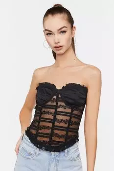 Кружевной корсетный топ в форме сердца Forever 21, черный