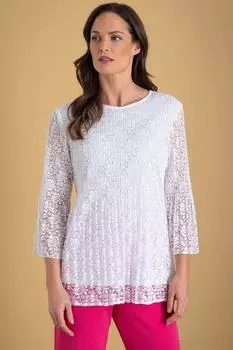 Кружевной плиссированный топ с цветочным принтом Klass., белый