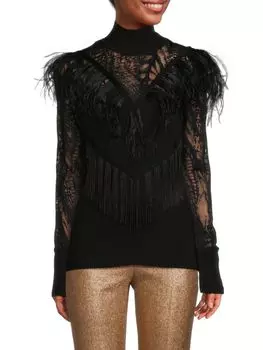 Кружевной свитер с перьями Roberto Cavalli, черный