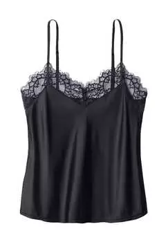Кружевной топ Alana с добавлением шелка и тонкими бретельками Lascana, черный