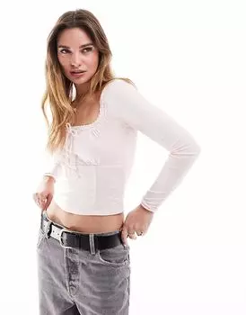 Кружевной топ Cotton On Annie с V-образным вырезом и длинными рукавами розового цвета Cotton:On