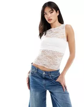 Кружевной топ цвета слоновой кости без рукавов ASOS DESIGN