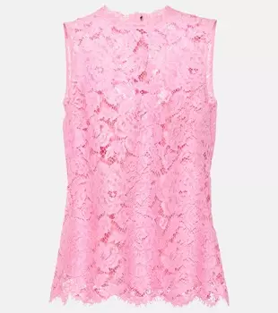 Кружевной топ из крепдешина с цветочным принтом Dolce&Gabbana, розовый