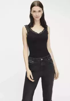 Кружевной топ из кусочков "PCBARBERA" Pieces, черный