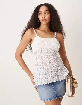 Кружевной топ-комбинезон ASOS DESIGN со сборкой на груди цвета слоновой кости