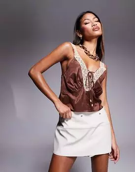 Кружевной топ-комбинезон коричневого цвета River Island